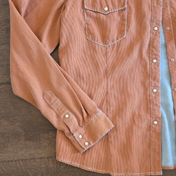 Ryan Micheal Silk/Cotton Women's Button Down Western Shirt, pumpkin Orange - Picture 5 of 14